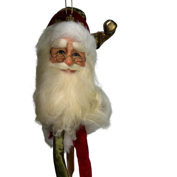 Vintage Santa Claus Hanging Ornament with Jingle Bell Legs Christmas Decor - Picture 2 of 10